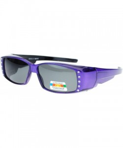 Rectangular Womens Polarized Fit Over Glasses Sunglasses Rhinestones Rectangle - Purple - CW1880NQ0MT $15.83