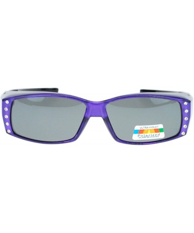 Rectangular Womens Polarized Fit Over Glasses Sunglasses Rhinestones Rectangle - Purple - CW1880NQ0MT $15.83