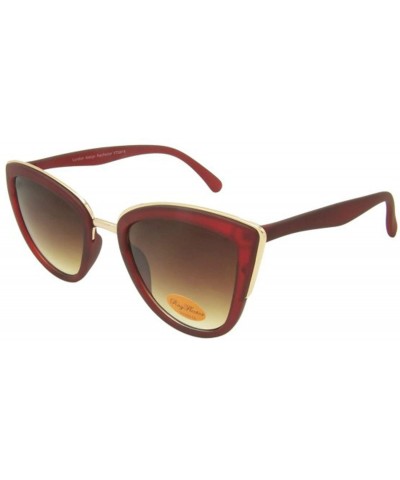 Square Square Metal Trim Sunglasses - Brown - CT197XNHDM5 $14.60