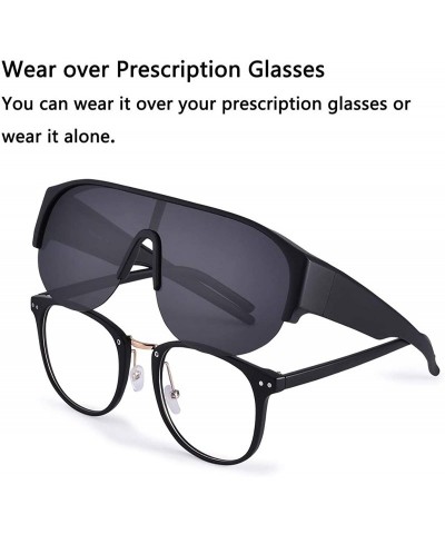 Oversized Polarized Over Glasses Sunglasses Mirrored Lens Semi-rimless Frame for Women Men - Black - C418R8OLRIT $7.60