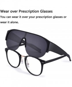 Oversized Polarized Over Glasses Sunglasses Mirrored Lens Semi-rimless Frame for Women Men - Black - C418R8OLRIT $7.60
