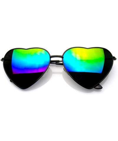 Aviator Premium Womens Cute Metal Frame Heart Shape Sunglasses - Flash Mirror - Black - CK12N2SO0SK $9.26