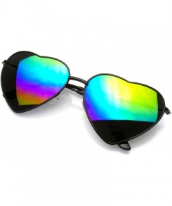 Aviator Premium Womens Cute Metal Frame Heart Shape Sunglasses - Flash Mirror - Black - CK12N2SO0SK $9.26