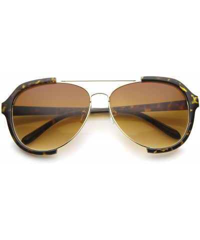 Semi-rimless Modern Oversize Metal Crossbar Semi-Rimless Aviator Sunglasses 62mm - Tortoise-gold / Amber - C012I21SD3B $12.37