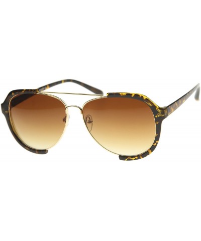 Semi-rimless Modern Oversize Metal Crossbar Semi-Rimless Aviator Sunglasses 62mm - Tortoise-gold / Amber - C012I21SD3B $12.37