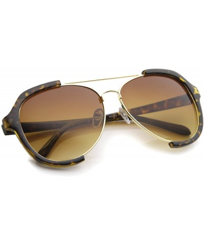 Semi-rimless Modern Oversize Metal Crossbar Semi-Rimless Aviator Sunglasses 62mm - Tortoise-gold / Amber - C012I21SD3B $12.37