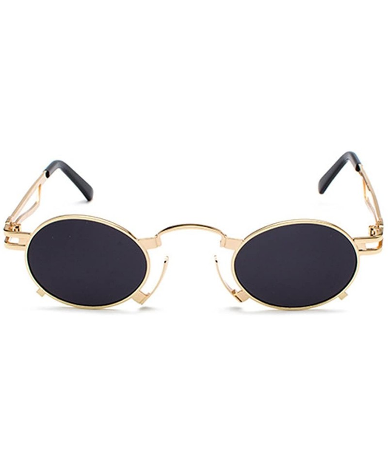 Semi-rimless Men's & Women's Sunglasses Vintage Oval Metal Frame Sunglasses - Gold Frame Black Ash - CZ18EQGDZN6 $11.07