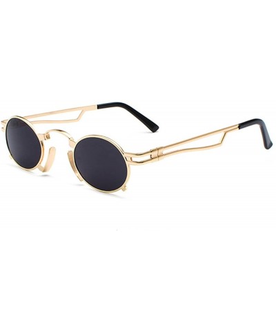 Semi-rimless Men's & Women's Sunglasses Vintage Oval Metal Frame Sunglasses - Gold Frame Black Ash - CZ18EQGDZN6 $11.07