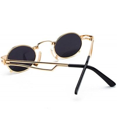 Semi-rimless Men's & Women's Sunglasses Vintage Oval Metal Frame Sunglasses - Gold Frame Black Ash - CZ18EQGDZN6 $11.07