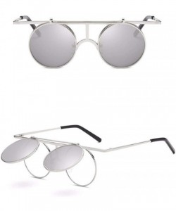 Aviator Steam punk sunglasses Reflector sunglasses for men and women retro Polarized Sunglasses round - E - CV18QCZ9DCW $25.18