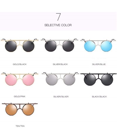 Aviator Steam punk sunglasses Reflector sunglasses for men and women retro Polarized Sunglasses round - E - CV18QCZ9DCW $25.18