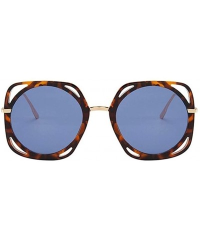 Oversized Oversized Round Sunglasses for Women Plastic Frame Sun Glasses UV400 - Leopard Blue - CF1906DCZ6N $13.99