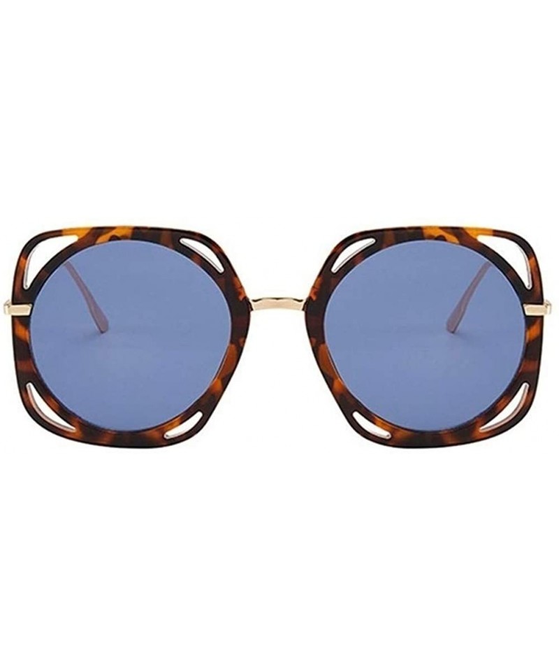 Oversized Oversized Round Sunglasses for Women Plastic Frame Sun Glasses UV400 - Leopard Blue - CF1906DCZ6N $13.99