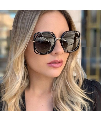 Oversized Oversized Round Sunglasses for Women Plastic Frame Sun Glasses UV400 - Leopard Blue - CF1906DCZ6N $13.99