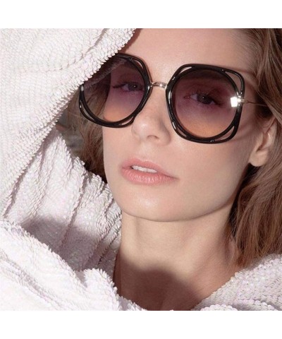 Oversized Oversized Round Sunglasses for Women Plastic Frame Sun Glasses UV400 - Leopard Blue - CF1906DCZ6N $13.99