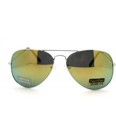 Aviator Mens Color Mirror Color Mirror Len Tear Drop Wire Rim Aviator Sunglasses Silver Yellow - CF11LXHTLT7 $9.34