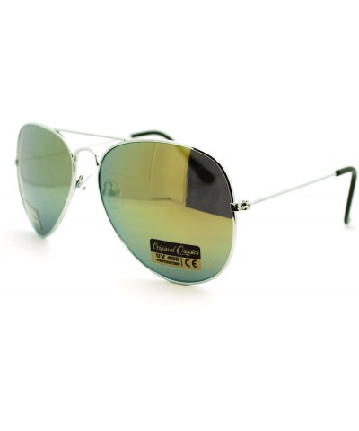 Aviator Mens Color Mirror Color Mirror Len Tear Drop Wire Rim Aviator Sunglasses Silver Yellow - CF11LXHTLT7 $9.34