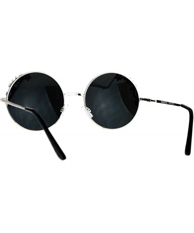 Round Womens Retro Foliage Jewel Trim Round Circle Lens Hippie Sunglasses - Silver Mirror - CK17X0EIC7N $10.11