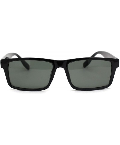 Rectangular Tempered Glass Lens Classic Narrow Rectangular Mens Plastic Sunglasses - Black - CC11NMUKQVF $11.24