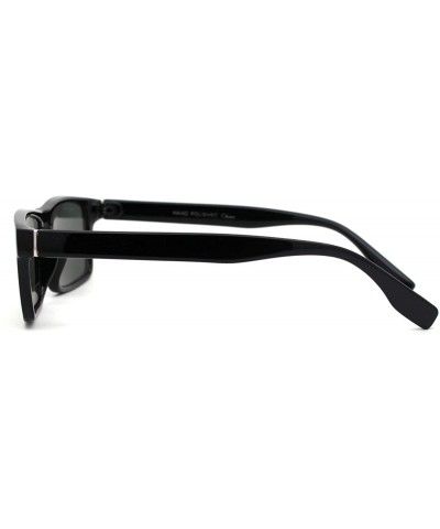 Rectangular Tempered Glass Lens Classic Narrow Rectangular Mens Plastic Sunglasses - Black - CC11NMUKQVF $11.24