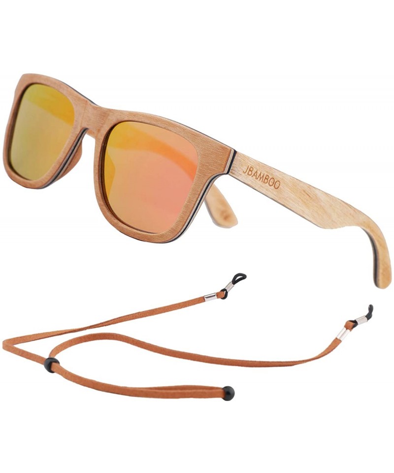 Wrap Polarized Wood Sunglasses Men - Wooden Bamboo Sunglasses for Women - Maple Wood- Pink Lens - CA18XDW9SLO $30.96