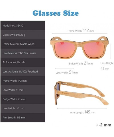 Wrap Polarized Wood Sunglasses Men - Wooden Bamboo Sunglasses for Women - Maple Wood- Pink Lens - CA18XDW9SLO $30.96