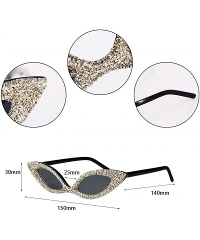 Goggle Sparkling Crystal Cat Eye Sunglasses UV Protection Rhinestone Sunglasses - Gray - CE18XS7EMNO $15.27