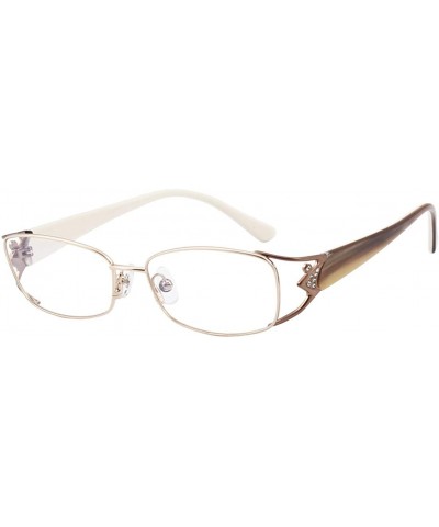Aviator Luxury Premium Metal Frame Optical Glasses Frames with Diamonds for Womens - Gold - CS18X3ZGAA3 $61.16