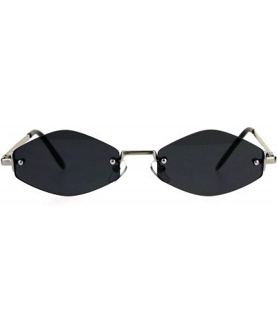 Rectangular Mens Diamond Hippie Groovy Pimp Rimless Metal Retro Sunglasses - Silver Black - CX18CGN832E $9.79