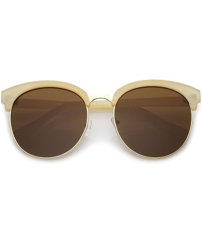 Semi-rimless Women's Oversize Half-Frame Circle Flat Lens Round Sunglasses 58mm - Creme-gold / Brown - C217YHQEIZG $9.85