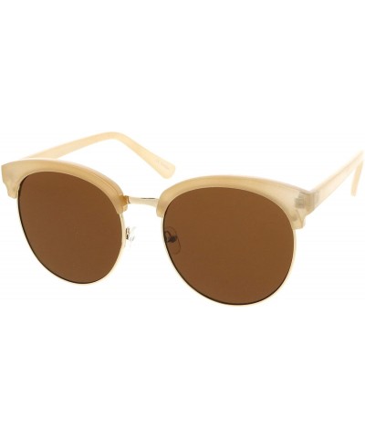 Semi-rimless Women's Oversize Half-Frame Circle Flat Lens Round Sunglasses 58mm - Creme-gold / Brown - C217YHQEIZG $9.85
