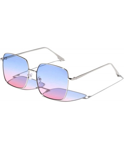 Square Thin Frame Color Squared Sunglasses - Blue Pink - CN197490O0D $10.58
