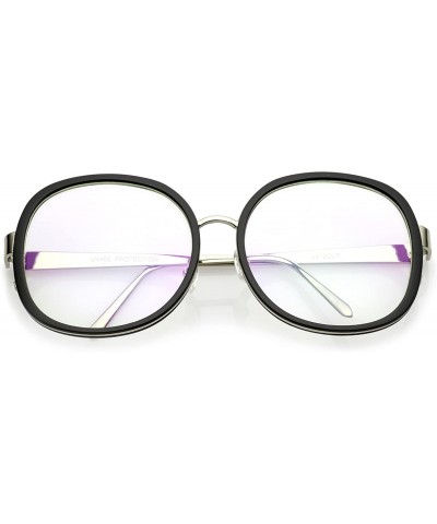 Round Women's Oversize Metal Arms Nose Birdge Clear Lens Round Eyeglasses 61mm - Black-silver / Clear - C717YUYLZWW $13.13