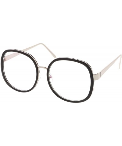 Round Women's Oversize Metal Arms Nose Birdge Clear Lens Round Eyeglasses 61mm - Black-silver / Clear - C717YUYLZWW $13.13