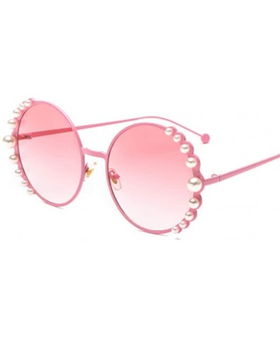 Sport Round Frame Pearl Sunglasses Fashion Lady Sunglasses Metal Glasses - 4 - CI190S2WH02 $34.79