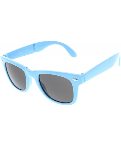 Wayfarer Neon Bright Colorful Compact Folding Pocket Horn Rimmed Sunglasses 54mm - Blue Smoke - CQ11O5E7SF9 $10.51