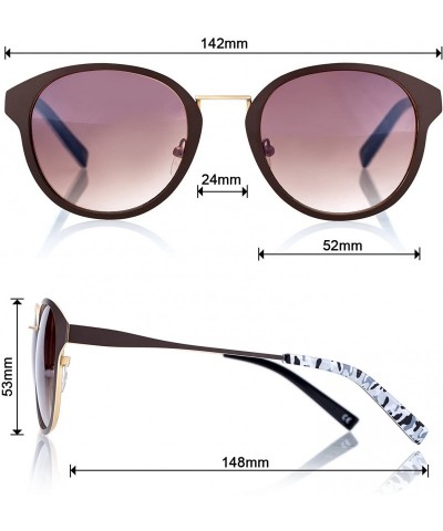 Round Linno Vintage Round Sunglasses for Women 100% UV Protection - Matte Brown With Gradient Brown Lens - C0190WTSOQT $9.87