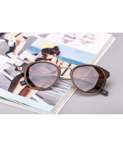 Round Linno Vintage Round Sunglasses for Women 100% UV Protection - Matte Brown With Gradient Brown Lens - C0190WTSOQT $9.87
