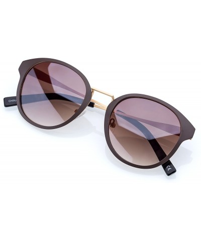 Round Linno Vintage Round Sunglasses for Women 100% UV Protection - Matte Brown With Gradient Brown Lens - C0190WTSOQT $9.87