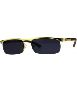 Rectangular Designer Style Sunglasses Gold Half Rim Rectangular Wood Buffs Unisex UV 400 - Gold Brown (Black) - CN18ENRR4K3 $...