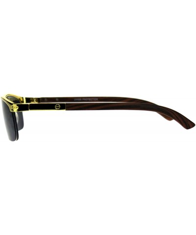 Rectangular Designer Style Sunglasses Gold Half Rim Rectangular Wood Buffs Unisex UV 400 - Gold Brown (Black) - CN18ENRR4K3 $...