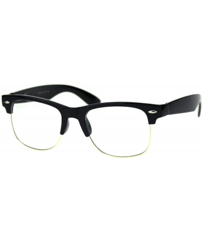 Rectangular Mens Half Rim Nerdy Horned Hipster Clear Lens Eye Glasses - Black Gold - CL18RCWU4R0 $22.96
