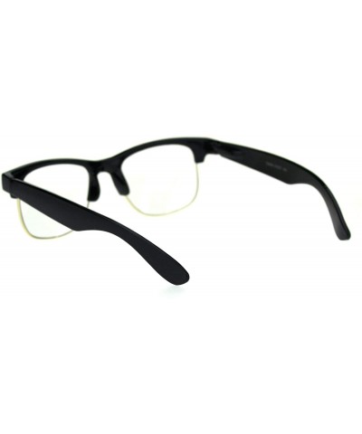 Rectangular Mens Half Rim Nerdy Horned Hipster Clear Lens Eye Glasses - Black Gold - CL18RCWU4R0 $10.56