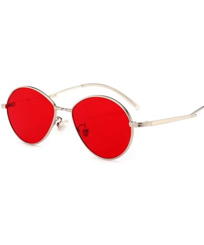 Oval Popular Candy Colors Women Small Oval Sunglasses Metal Frame Fashion Female Red - Red - CE18Y5UA9O6 $20.95