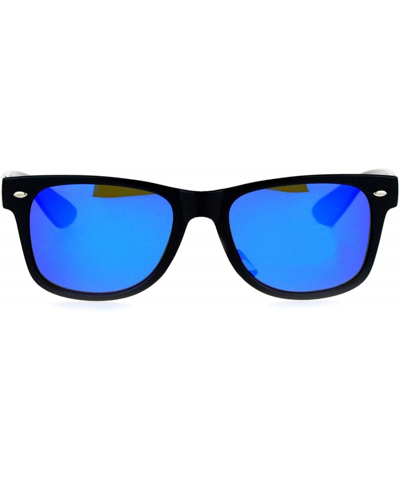 Wayfarer Mirrored Mirror Polarized Lens Horned Sunglasses - Black Blue - CX12DGGLB95 $12.16