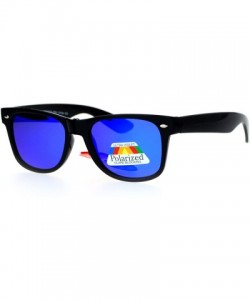 Wayfarer Mirrored Mirror Polarized Lens Horned Sunglasses - Black Blue - CX12DGGLB95 $12.16