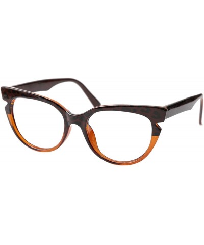 Oversized Womens Hit Color Grid Pattern Cat Eye Reading Glass Eyeglass Frame - Tea - CX18IHTZEN0 $24.73