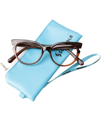 Oversized Womens Hit Color Grid Pattern Cat Eye Reading Glass Eyeglass Frame - Tea - CX18IHTZEN0 $10.43