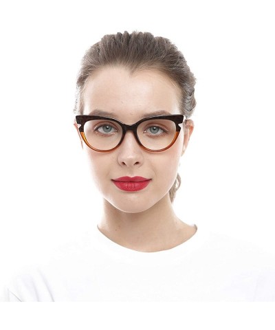 Oversized Womens Hit Color Grid Pattern Cat Eye Reading Glass Eyeglass Frame - Tea - CX18IHTZEN0 $10.43