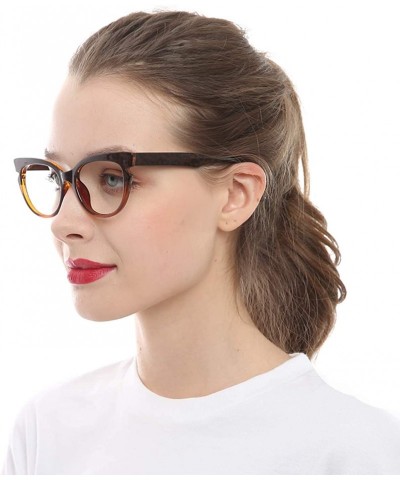 Oversized Womens Hit Color Grid Pattern Cat Eye Reading Glass Eyeglass Frame - Tea - CX18IHTZEN0 $10.43